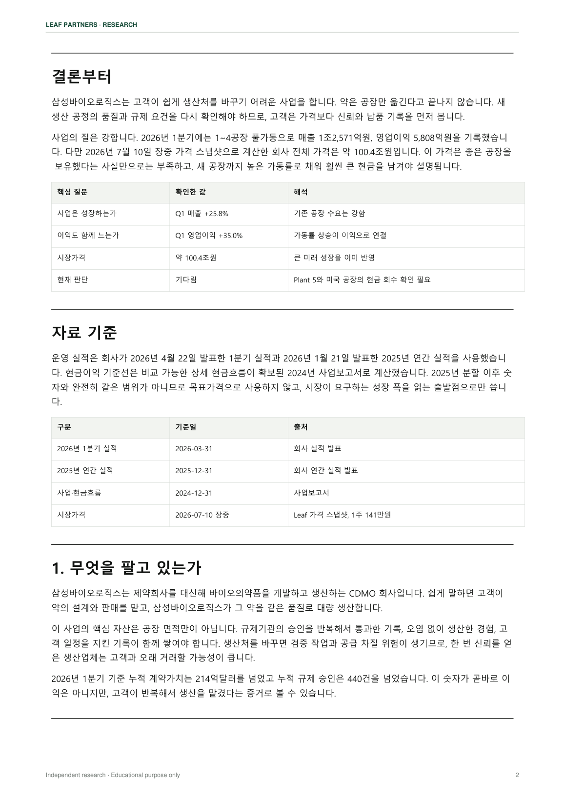 삼성바이오로직스 리포트 2페이지